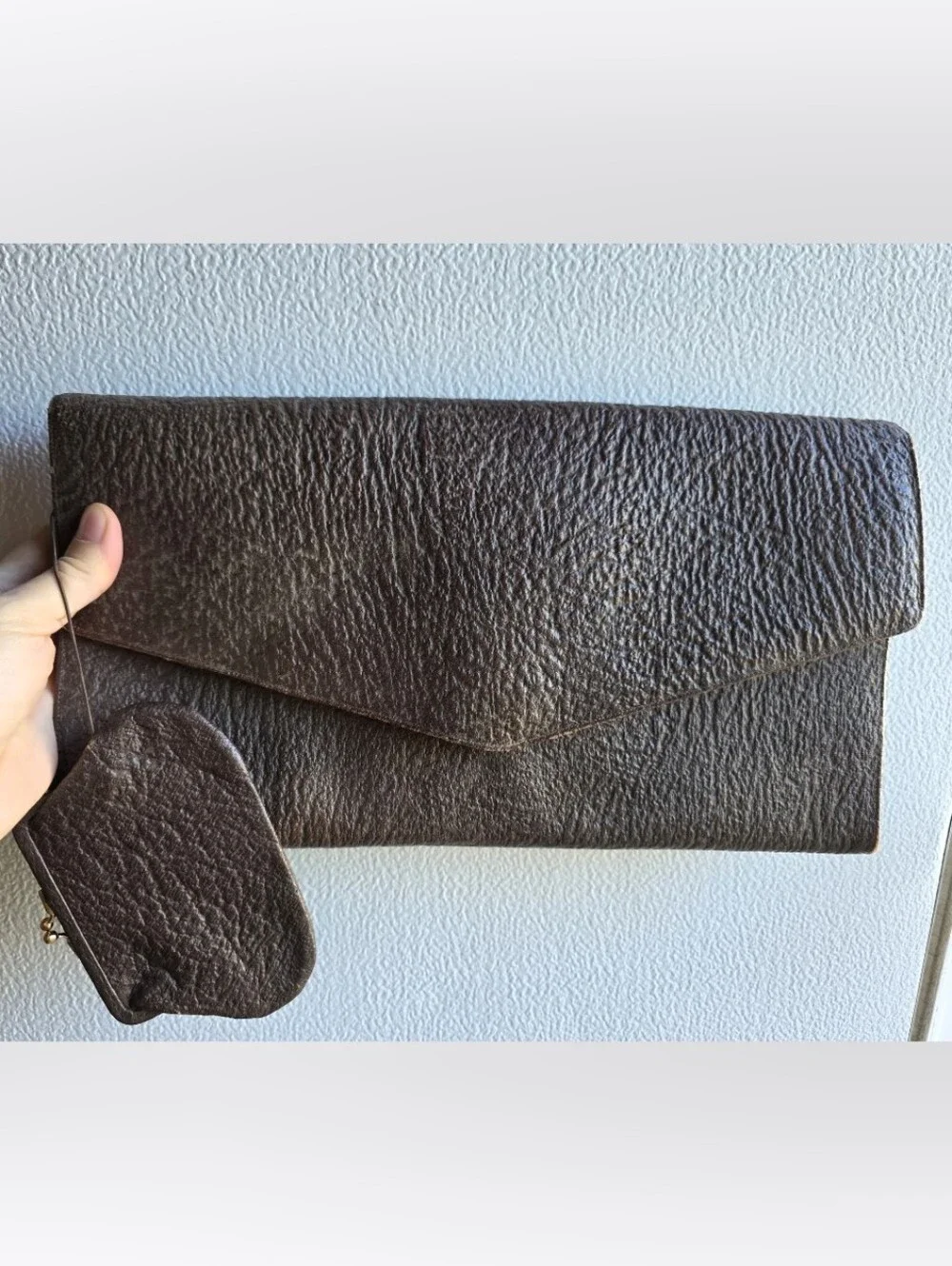 Vintage Western Rugged Clutch Men's Brown Leather Envelope Clutch Coin Pouch 90s